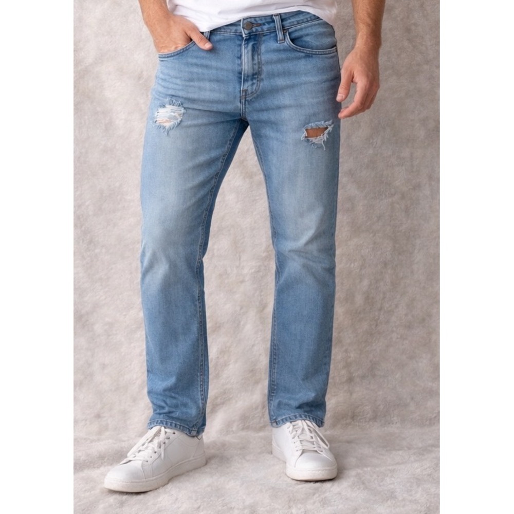 Hollister‎ Slim Straight Epic Flex Light Wash Distressed Mens Jeans 31x32